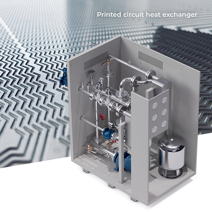 Immagine che mostra uno scambiatore PCHE per stazioni rifornimento idrogeno.