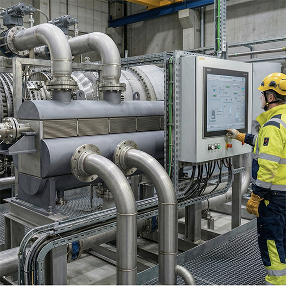 Immagine AI che illustra le applicazioni degli scambiatori PCHE in impianti oil & gas come gas turbine performance heater, offrendo efficienza, compattezza, maggior stabilità operativa e aumento delle prestazioni.
